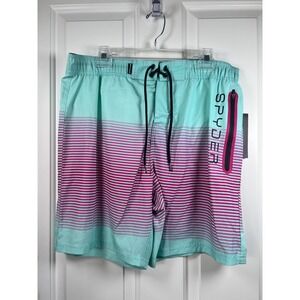 Spyder Mens Board Shorts Mint Green Pink Striped Swim Trunks XXL, NWT